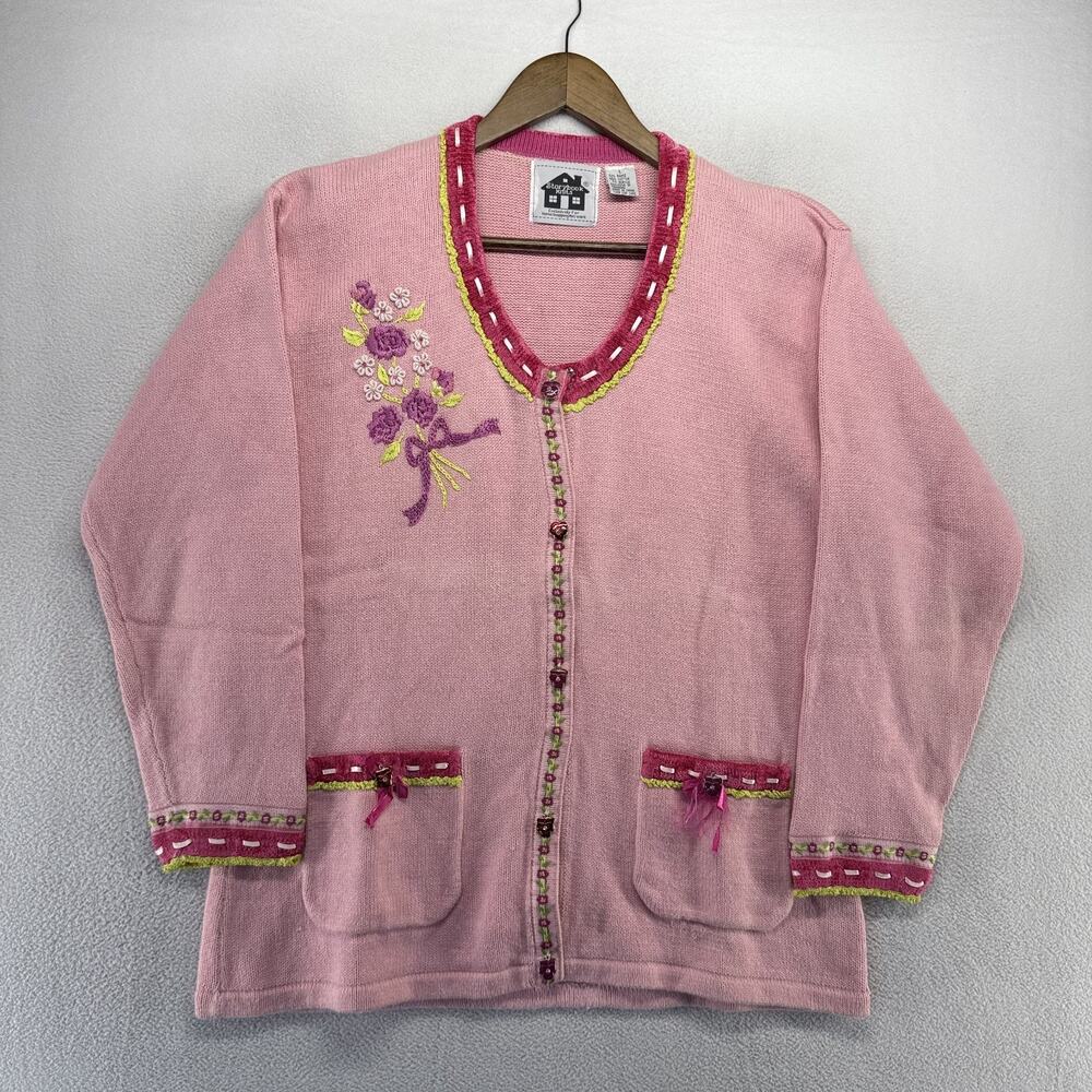 Vintage Storybook Knits Sweater Womens Large Pink Charming Butterflies knit 90s